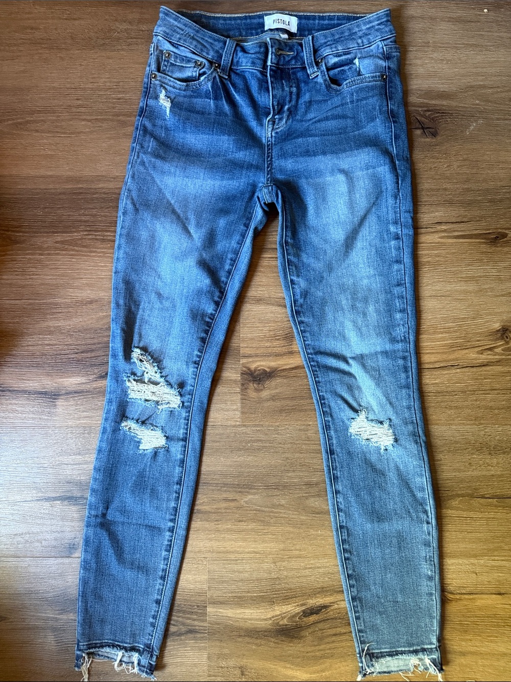 pistola Blue Distressed Skinny Jeans with Raw Hem